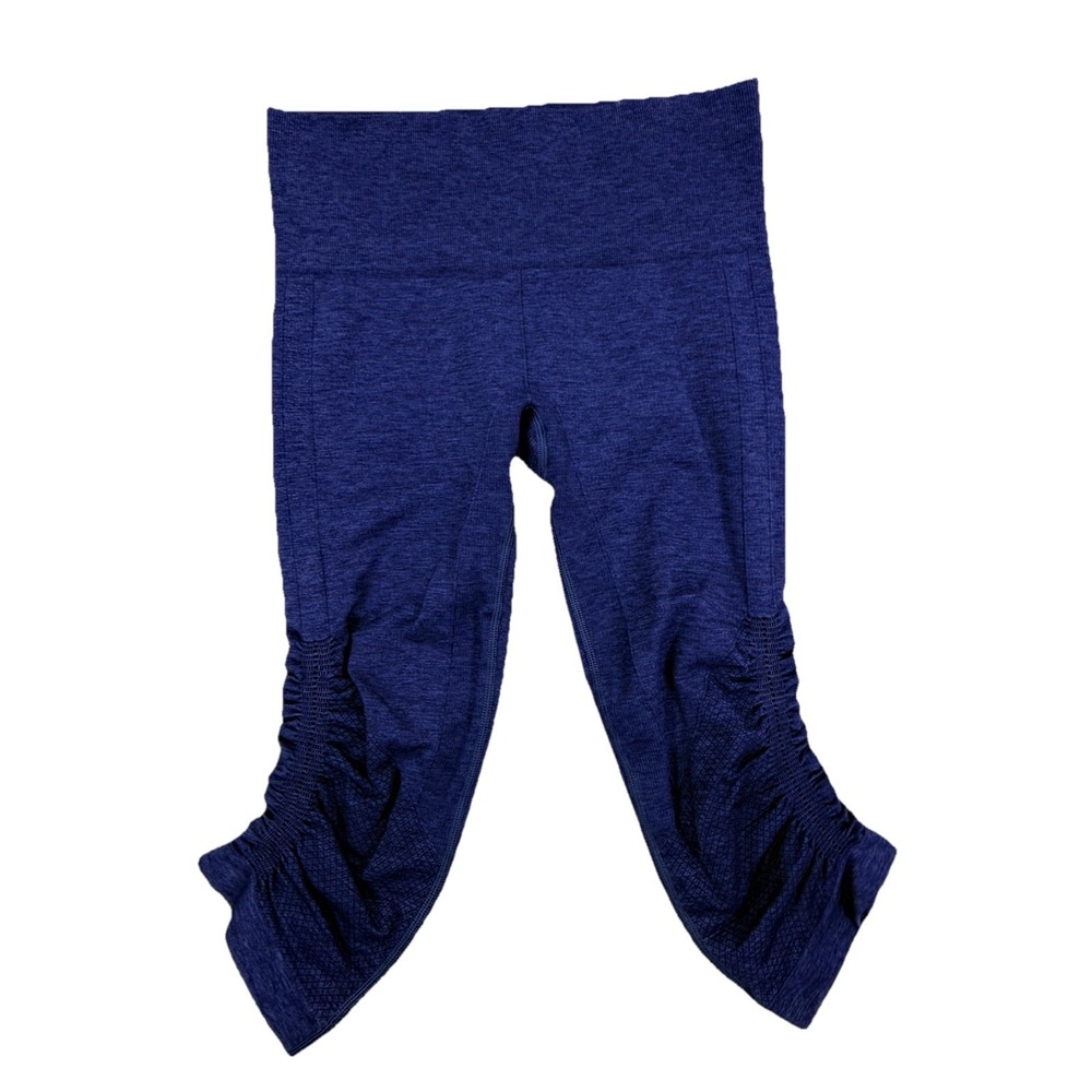 Lululemon Leggings Women's Size 4 In The Flow Crop Ruched Blue Stretch Gym Yoga